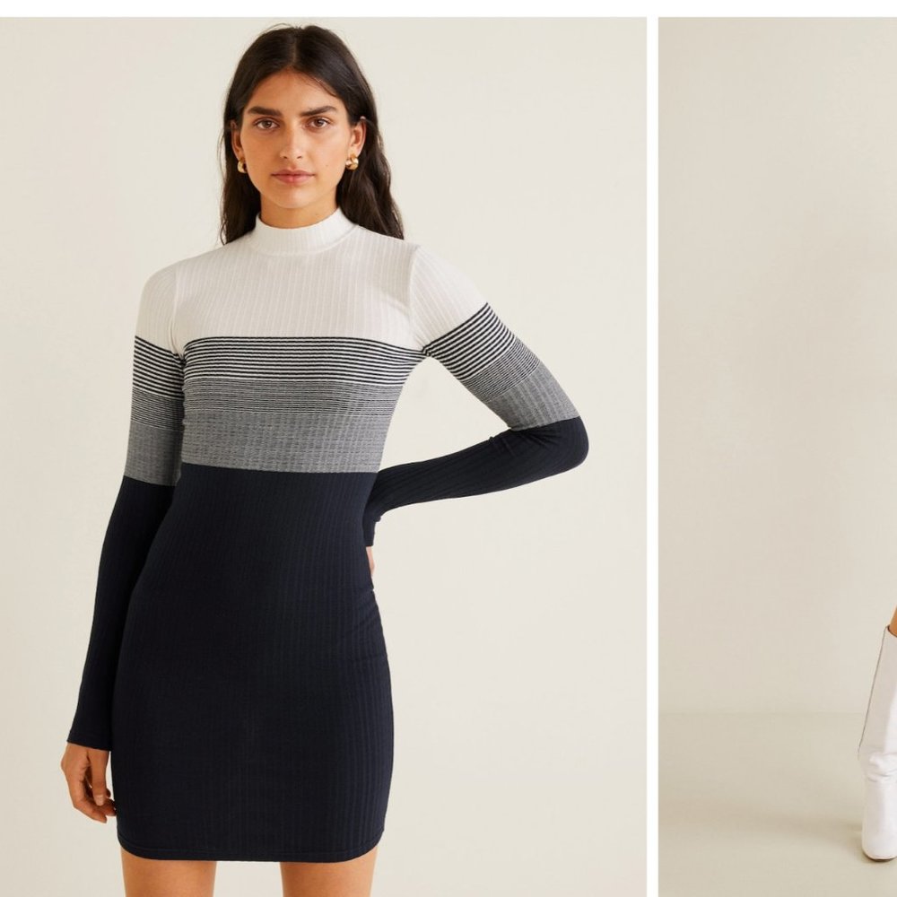 MNG Mango Ribbed jersey dress - Navy/White